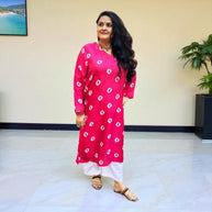 Magenta Pink Bandhej Womens Silk  Kurta