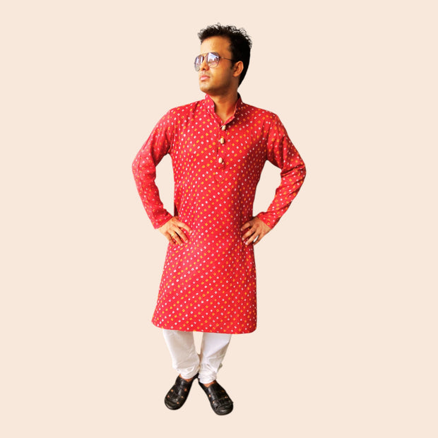 Bandhani Maroon Cotton Kurta