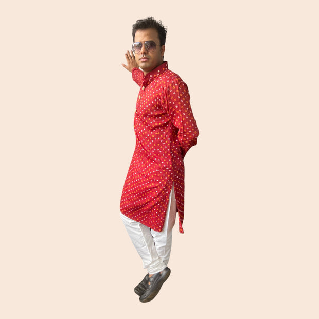 Bandhani Maroon Cotton Kurta