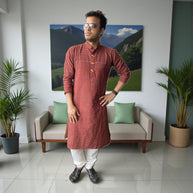 Maroon BlockCheck Cotton Kurta