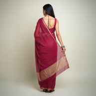 Purple Check Georgette Saree