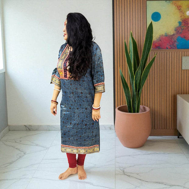 Azure Ajrakh Womens Silk Kurta
