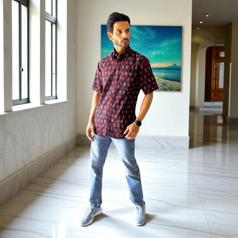Artsy Hand Block Print Mens Shirt