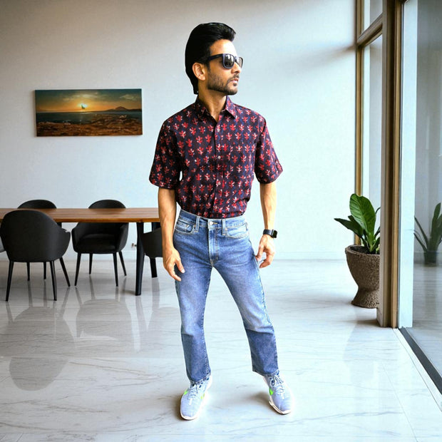 Artsy Hand Block Print Mens Shirt