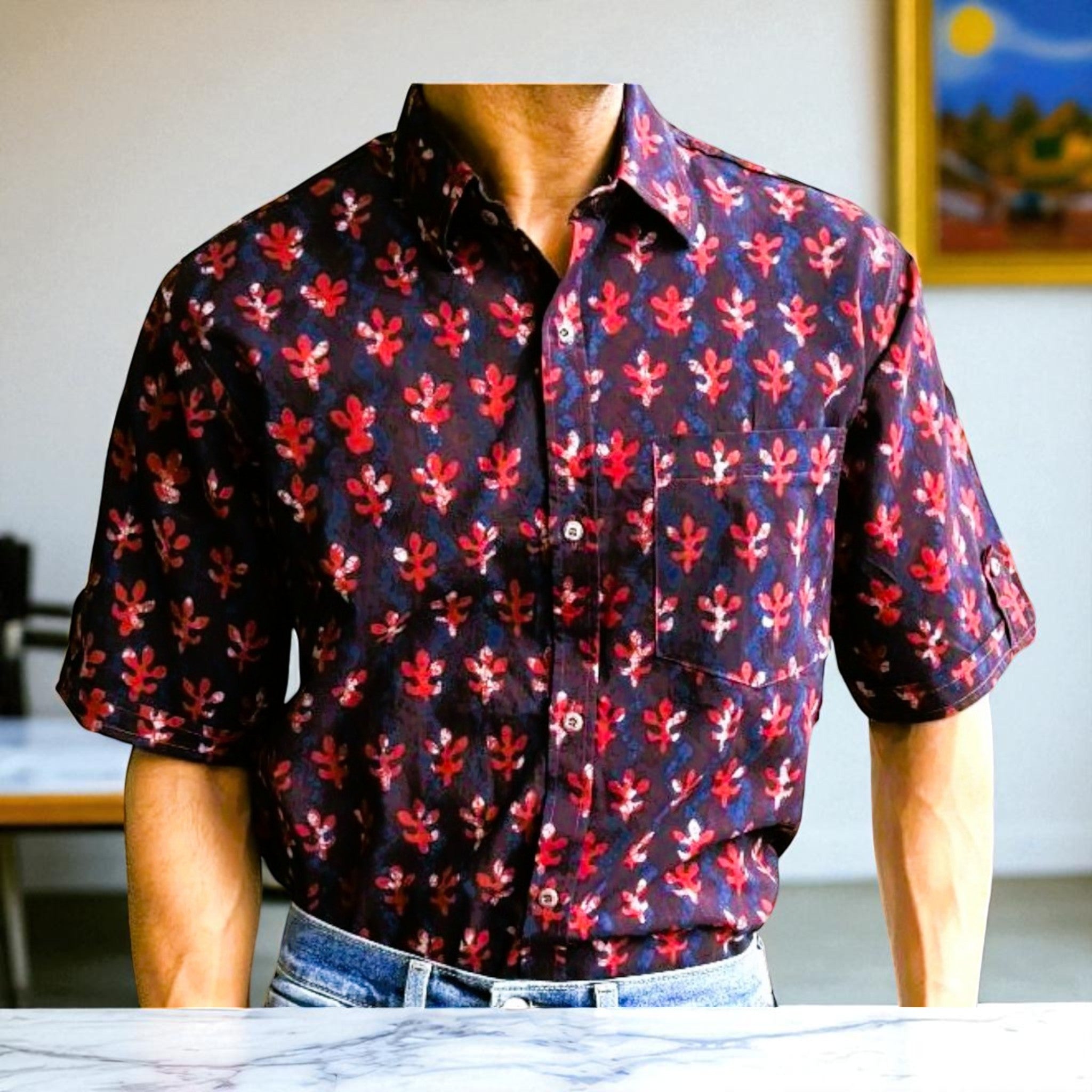 Artsy Hand Block Print Mens Shirt