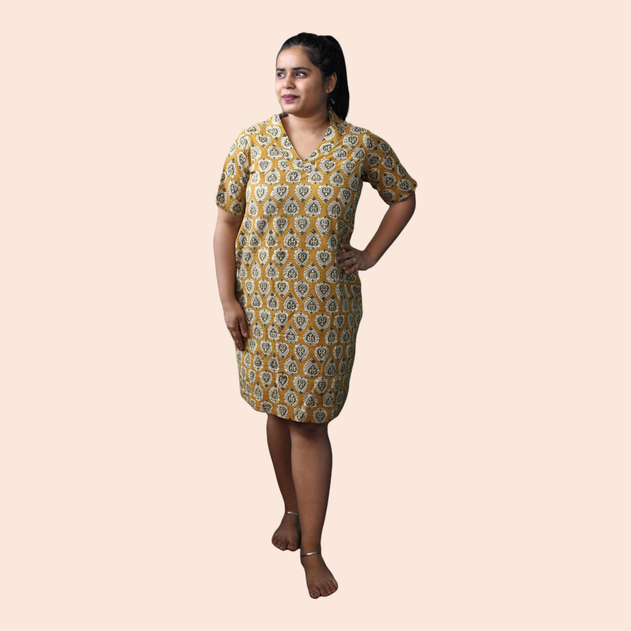 Green Handblock Cotton Shift Dress