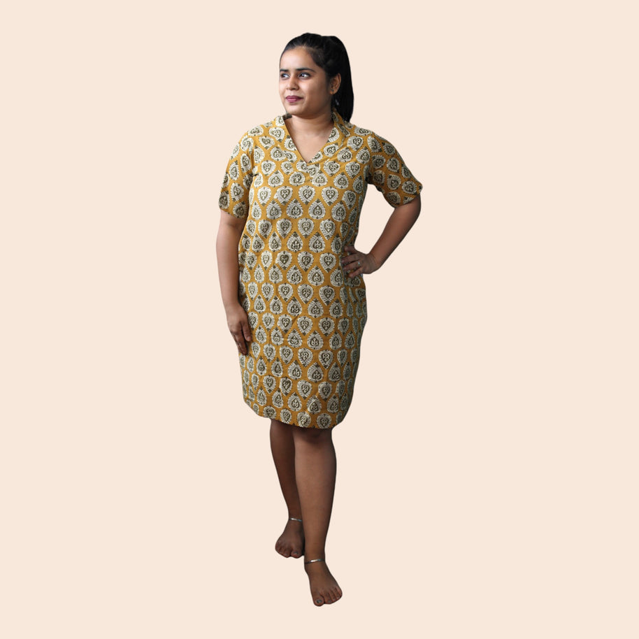 Green Handblock Cotton Shift Dress