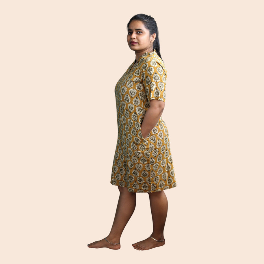 Green Handblock Cotton Shift Dress
