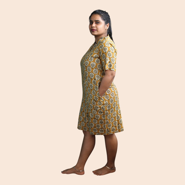 Green Handblock Cotton Shift Dress
