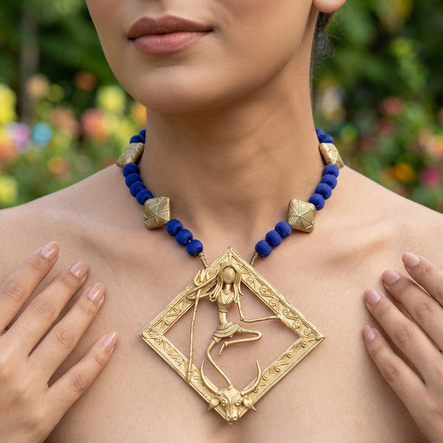 Maa Durga Abstract Dhokra Brass Necklace