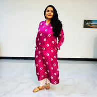 Plum Purple Bandhej Womens Silk Kurta