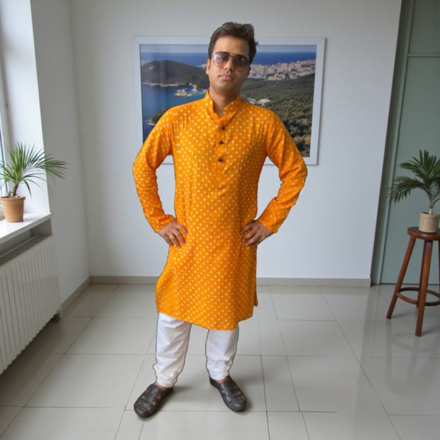Orange Bandhani Cotton Kurta