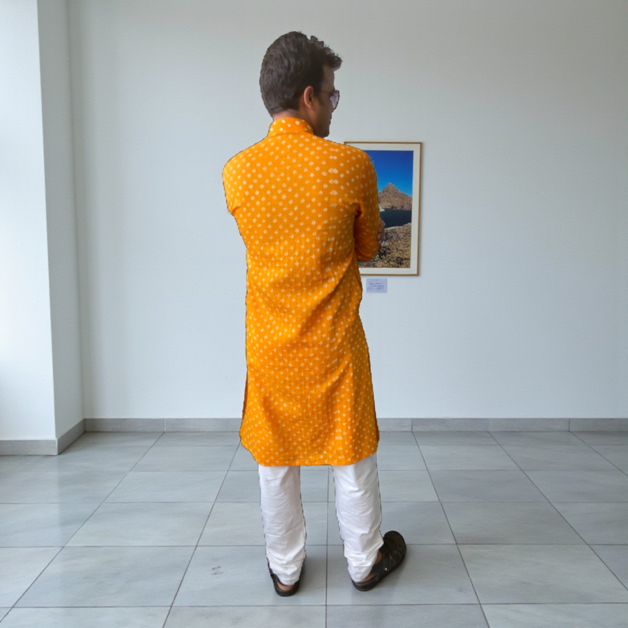 Orange Bandhani Cotton Kurta