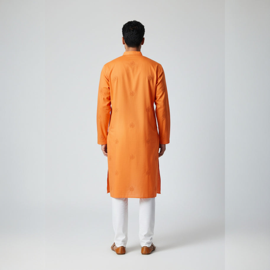 Orange Chikankari Cotton Kurta