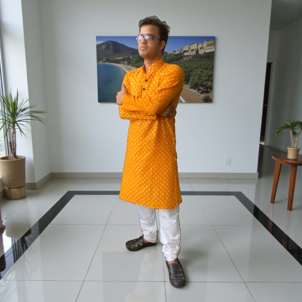 Orange Bandhani Cotton Kurta