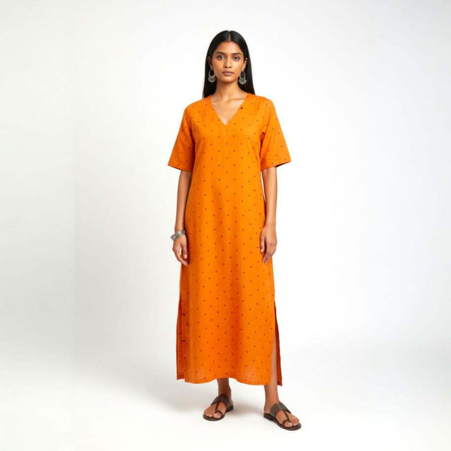 Orange Bandhani Cotton Long dress