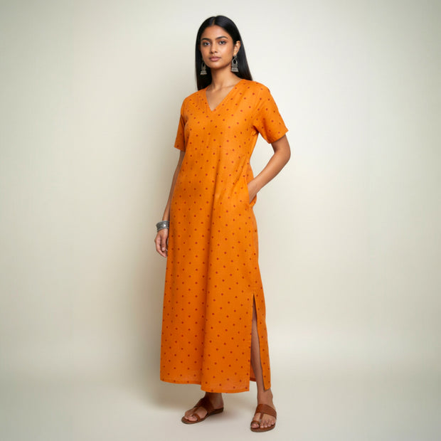 Orange Bandhani Cotton Long dress