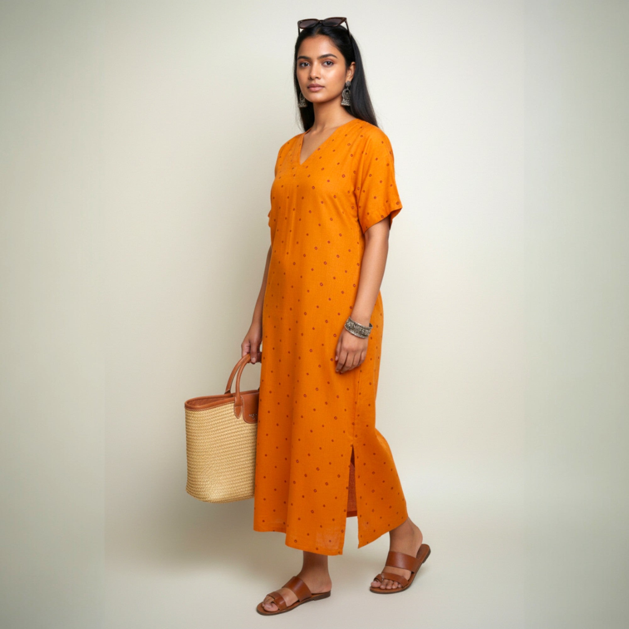 Orange Bandhani Cotton Long dress