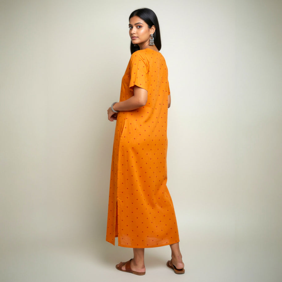 Orange Bandhani Cotton Long dress