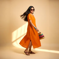 Orange Bandhani Cotton Long dress