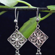 Romb Floral Teeny Silver Filigree Earrings