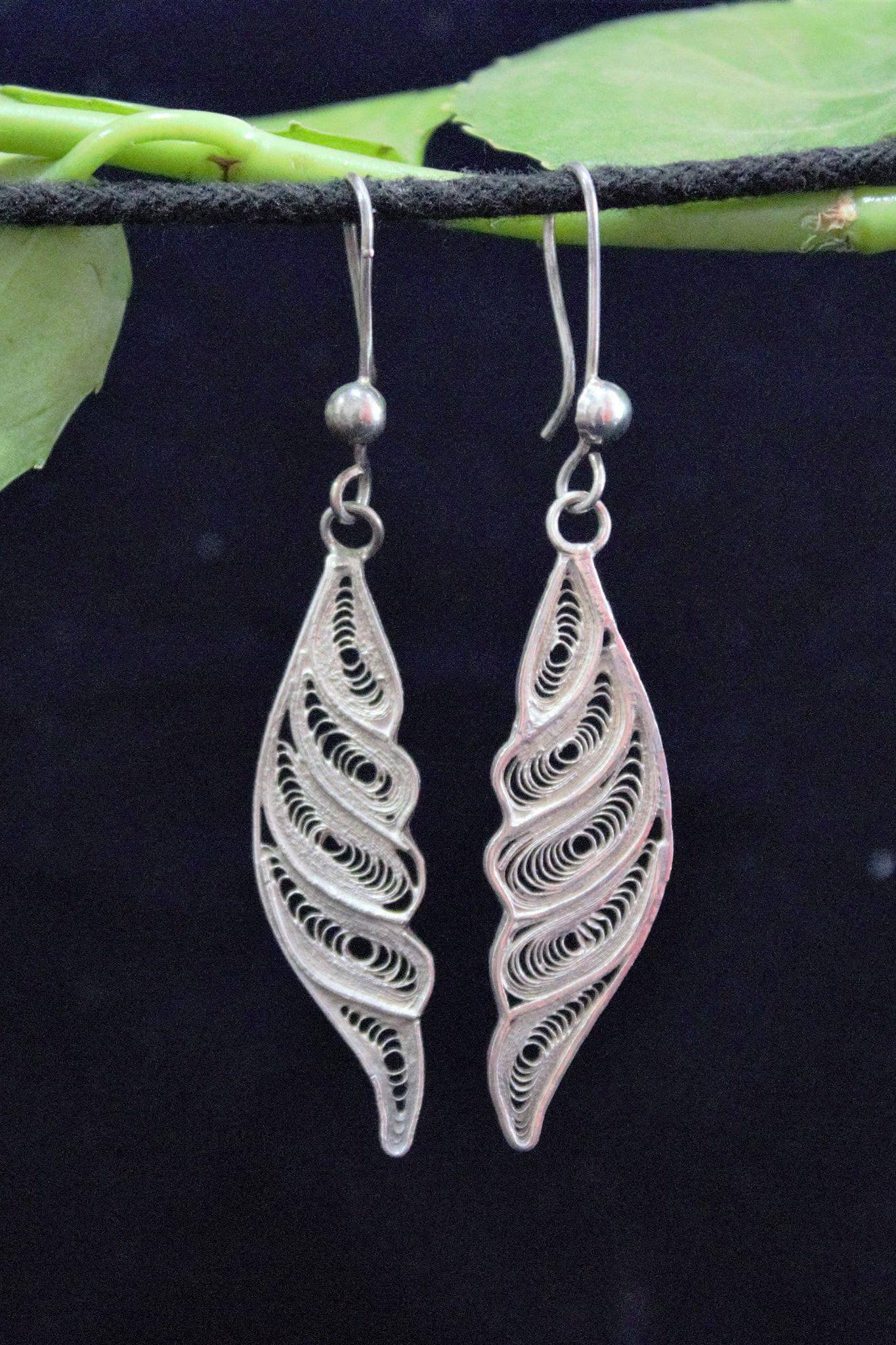 Conch Silver Filigree  Earrings Oxidised