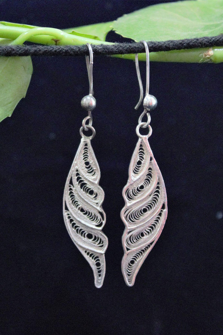Conch Silver Filigree  Earrings Oxidised