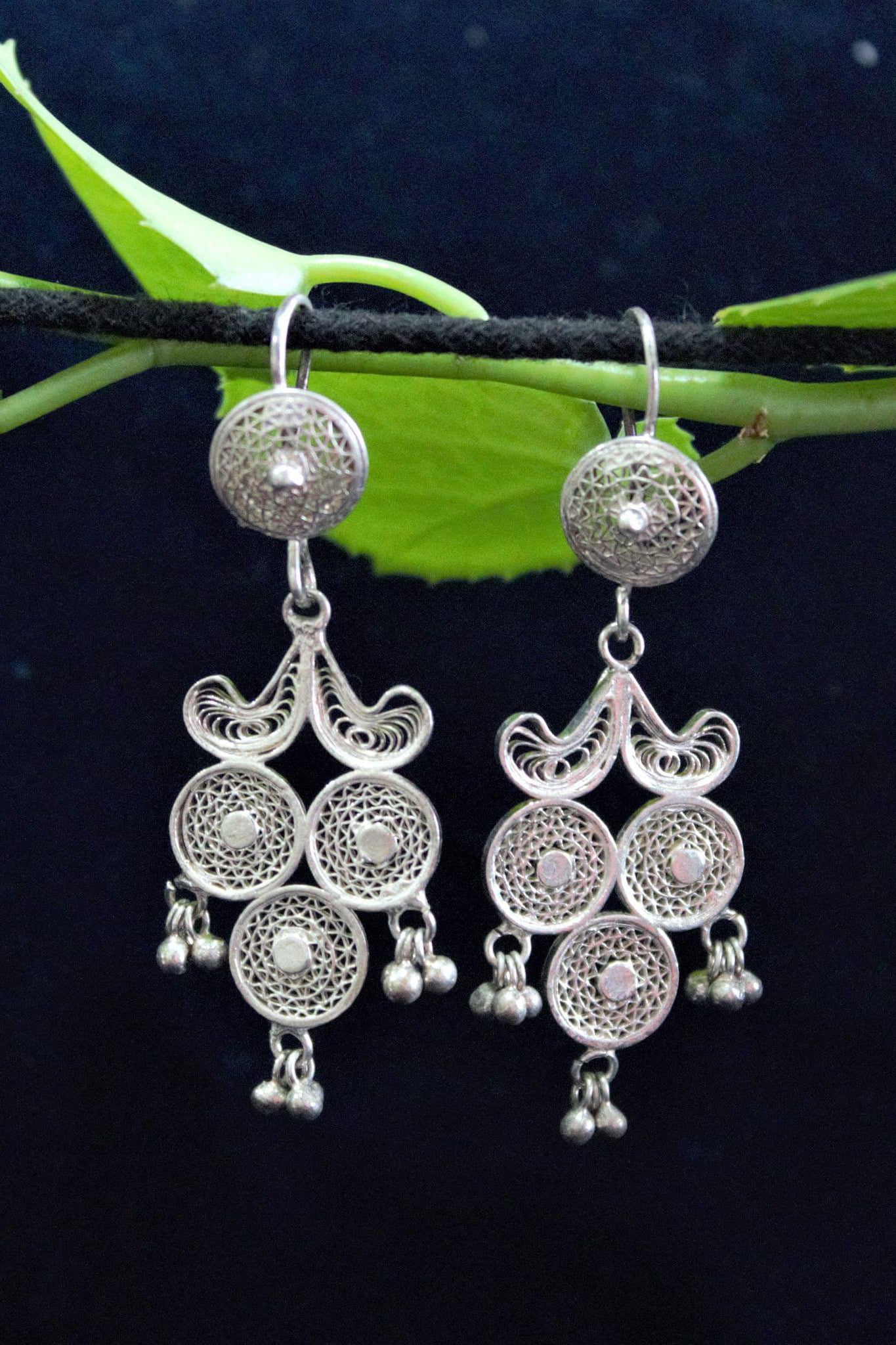 Crest Earrings Silver Filigree