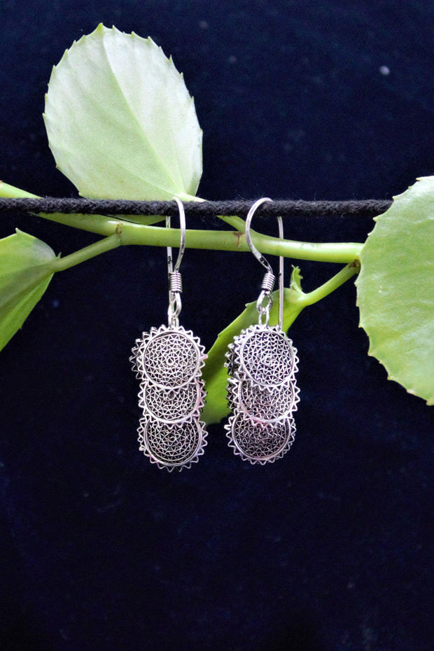 Flock of Circles Silver Filigree Earrings