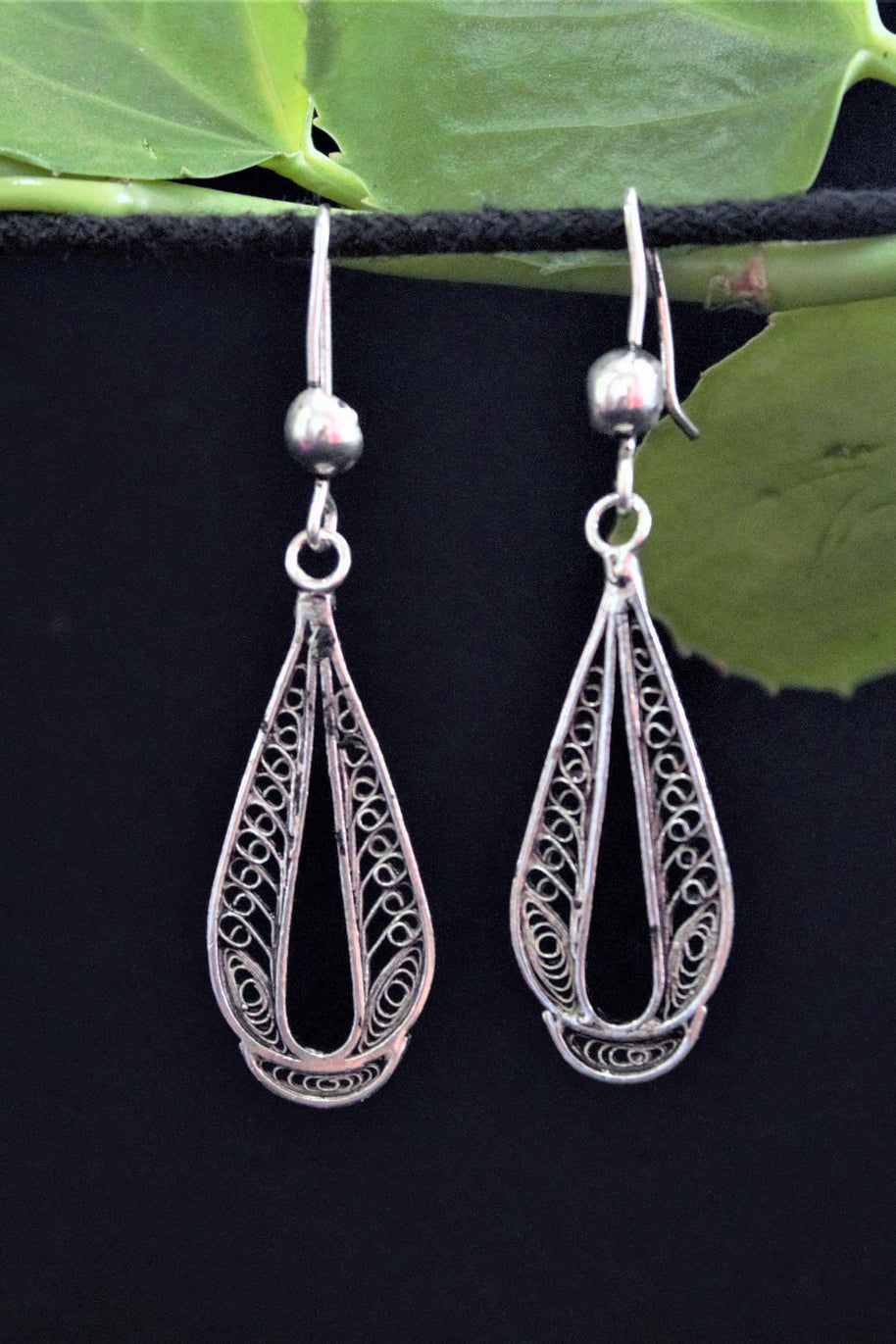 Ovate Silver Filigree  Earrings Oxidised
