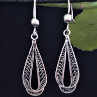 Ovate Silver Filigree  Earrings Oxidised