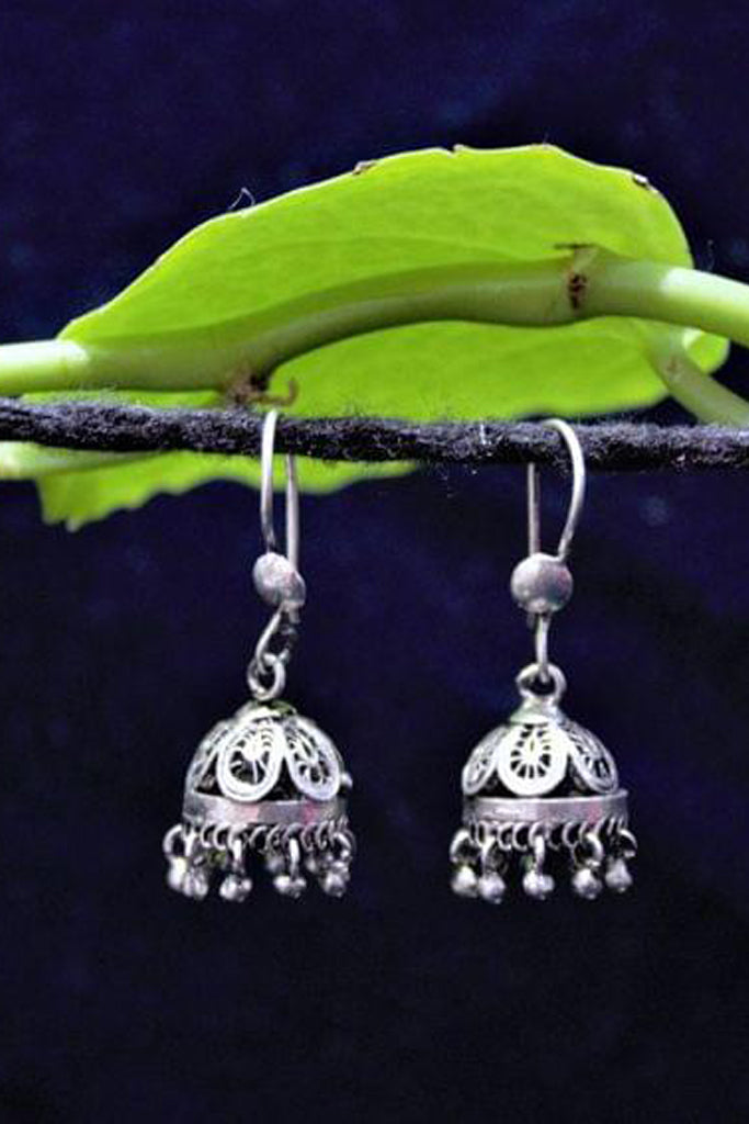 Oxidised Silver Filigree Petal Teensy Weeny Jhumki