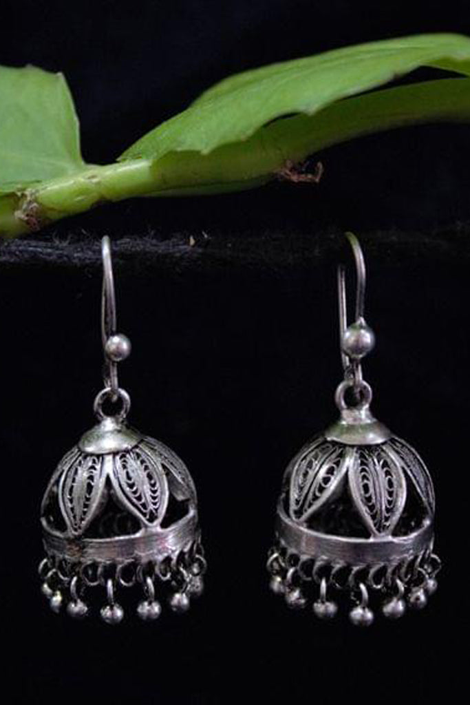 Oxidised Silver Filigree Teeny Awry Jhumki