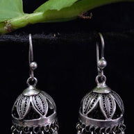 Oxidised Silver Filigree Teeny Awry Jhumki