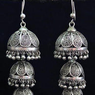 Trilayered Petal Silver Filigree Jhumki