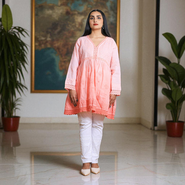 Ombre Elegance Chikankari Cotton Short Kurti