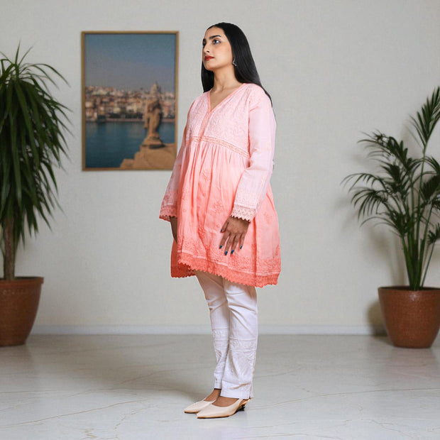 Ombre Elegance Chikankari Cotton Short Kurti