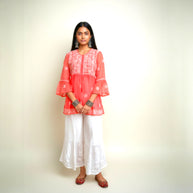 Pink Chikankari Georgette Short Kurti Set