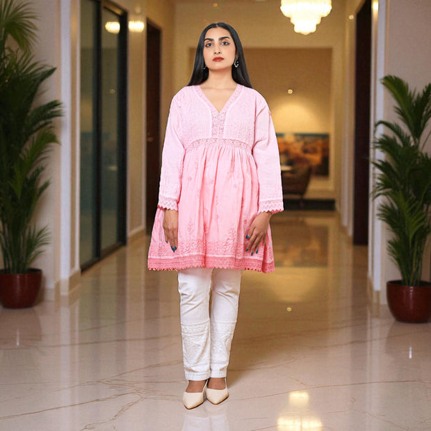 Gulaabi Charm Chikankari Cotton Short Kurti