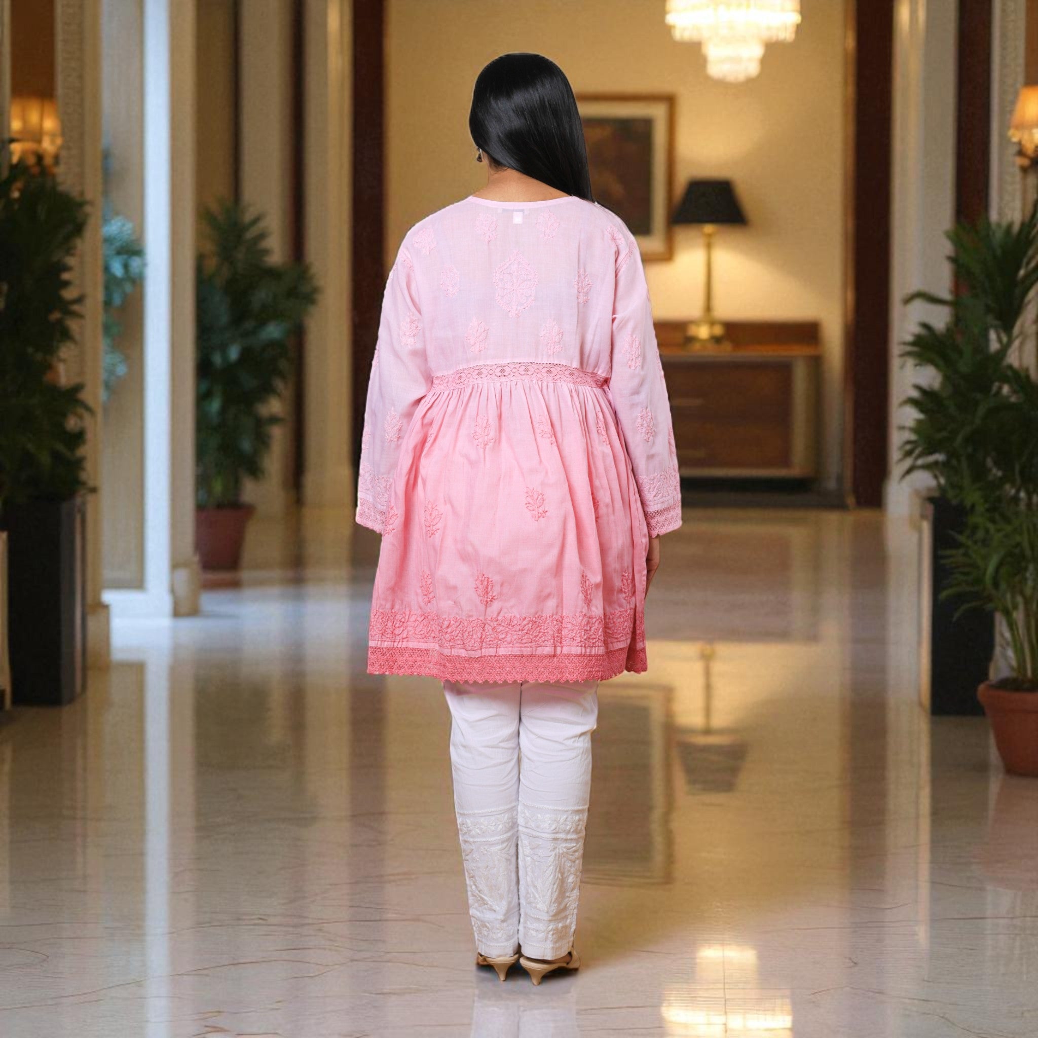 Gulaabi Charm Chikankari Cotton Short Kurti