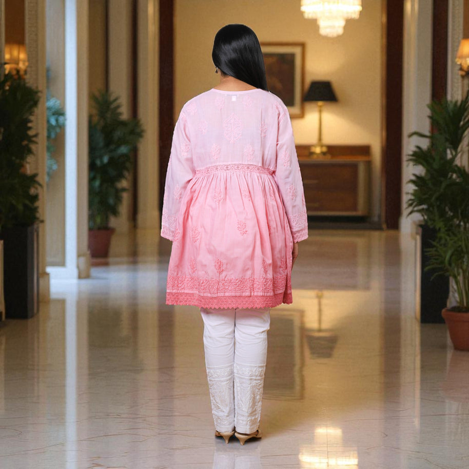 Gulaabi Charm Chikankari Cotton Short Kurti