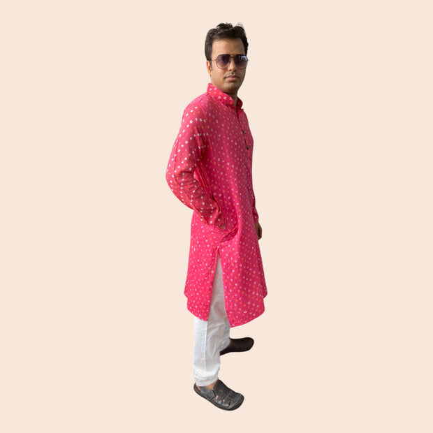 Gulaabi Bandhani Cotton Kurta