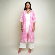 Pink Jamdani Cotton Shrug