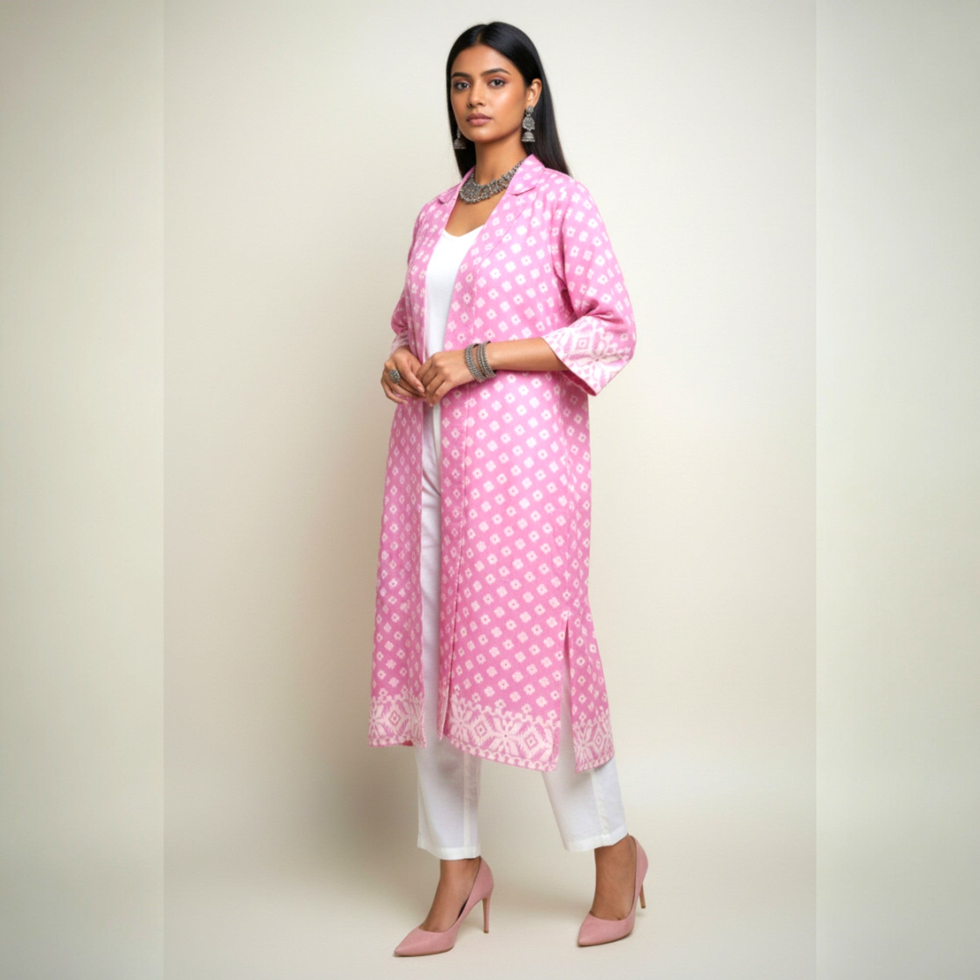 Pink Jamdani Cotton Shrug