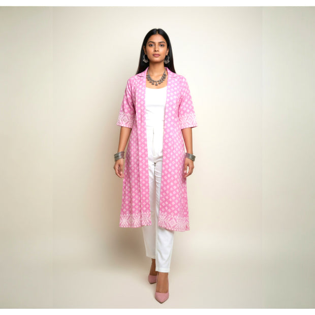 Pink Jamdani Cotton Shrug