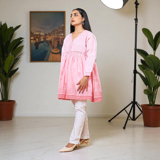 Gulaabi Charm Chikankari Cotton Short Kurti