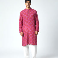 Pink Yellow Bandhani Cotton Kurta
