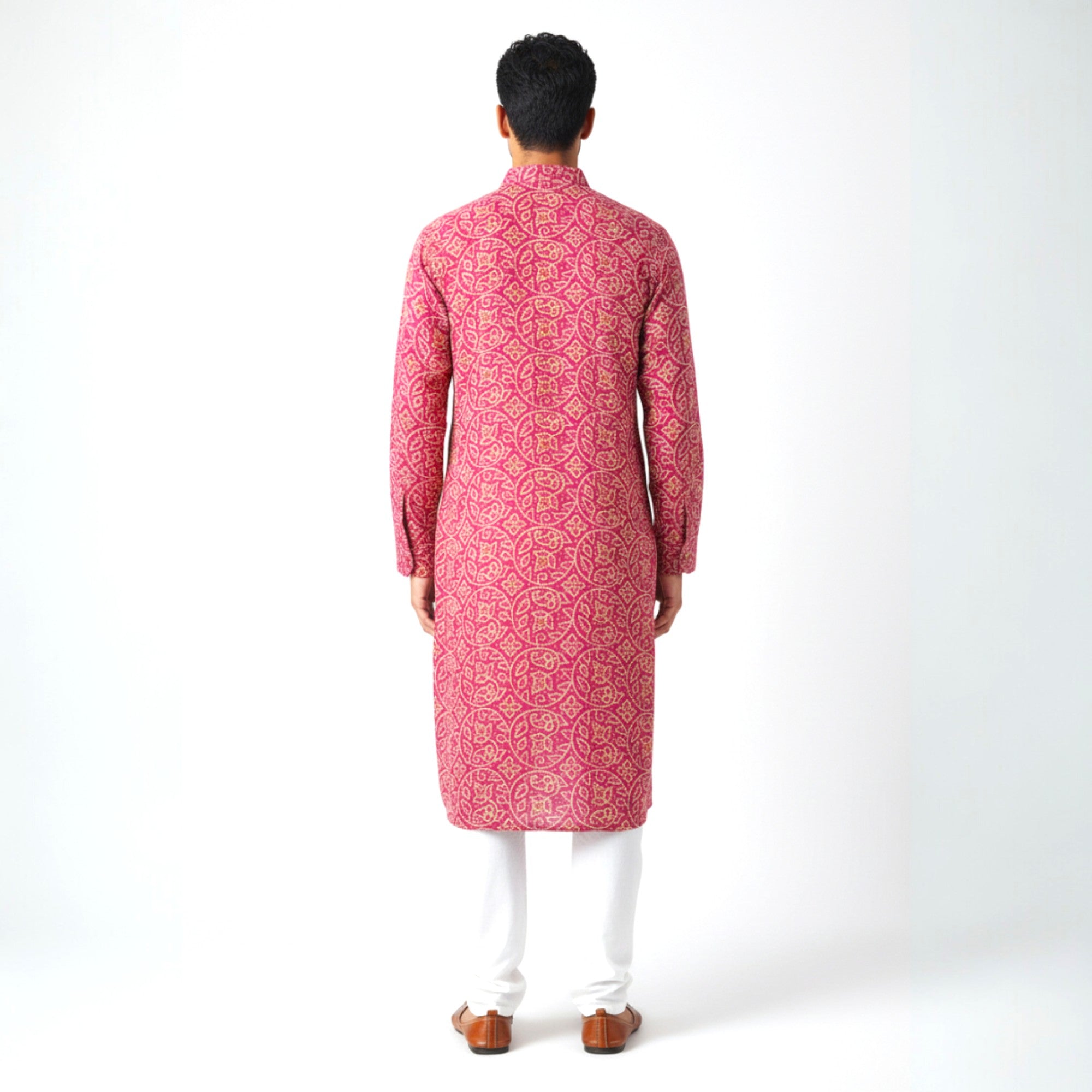 Pink Yellow Bandhani Cotton Kurta