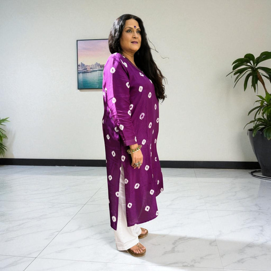 Orchid Purple Bandhej Womens Silk Kurta