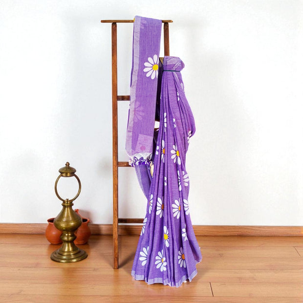 Lavender Bloom Handprinted Cotton Saree